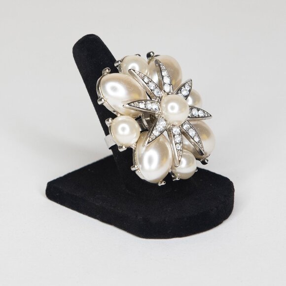 Fashion Ring Size 5 Faux Pearls‎ Faux Diamonds Star Design Faux Silver Band - Picture 6 of 13
